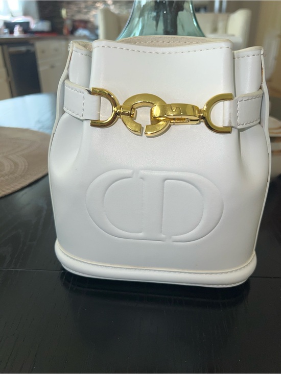 None Handbags - White Mini Bucket Bag with Gold Hardware -  Embossed Logo